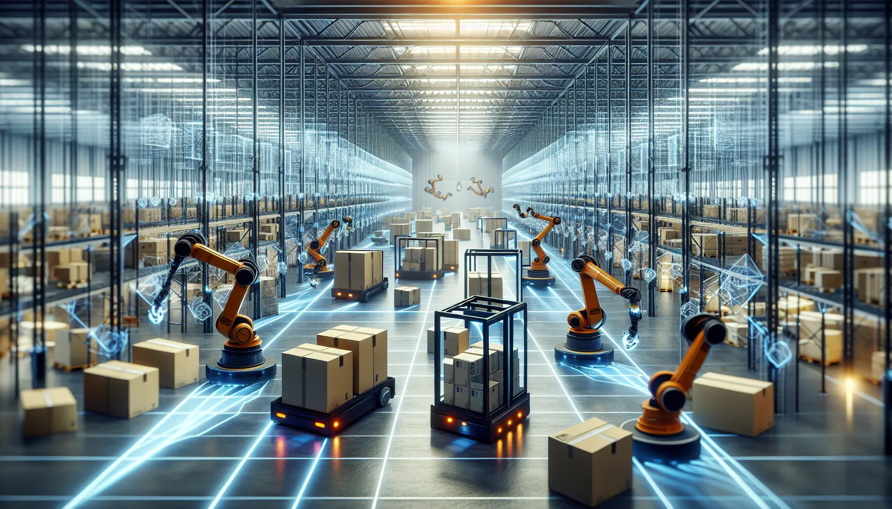 Automated warehouse with robots