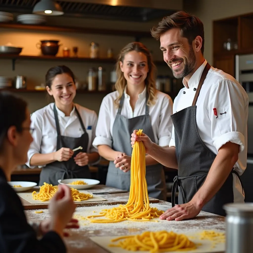 Chef teaching pasta making