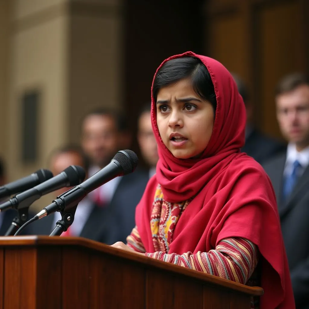 Malala Yousafzai addressing a crowd