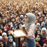 Malala Yousafzai speaking at a podium