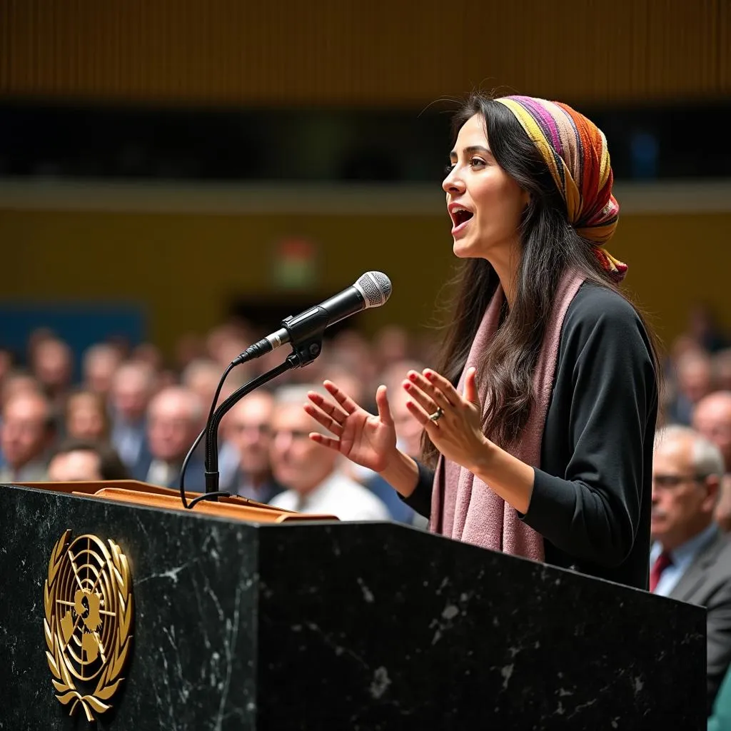 Malala Yousafzai speaking at the United Nations