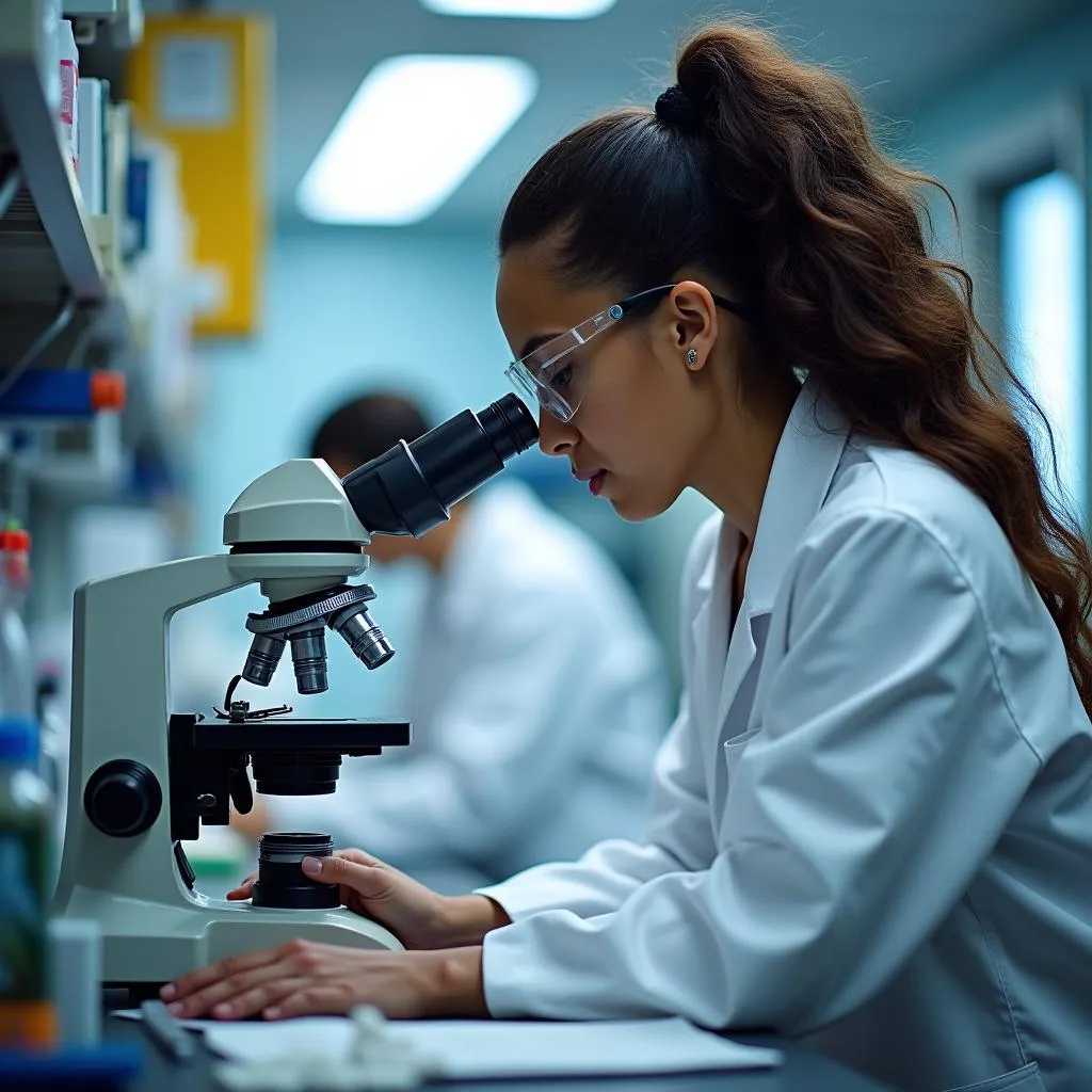 Marine biologist conducting research in a lab