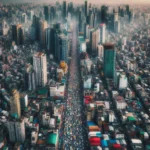 Overcrowded megacity aerial view