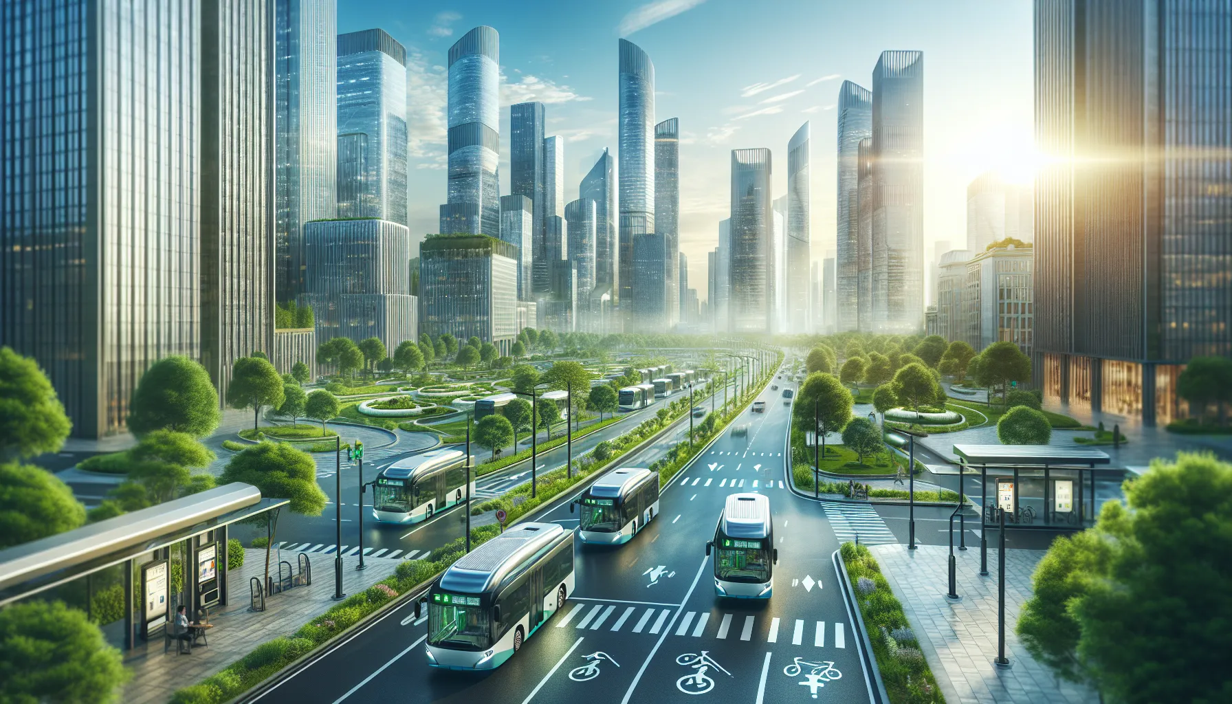 Modern City with Electric Buses