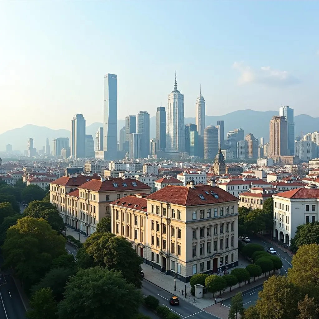 Modern Cityscape with Historical Buildings