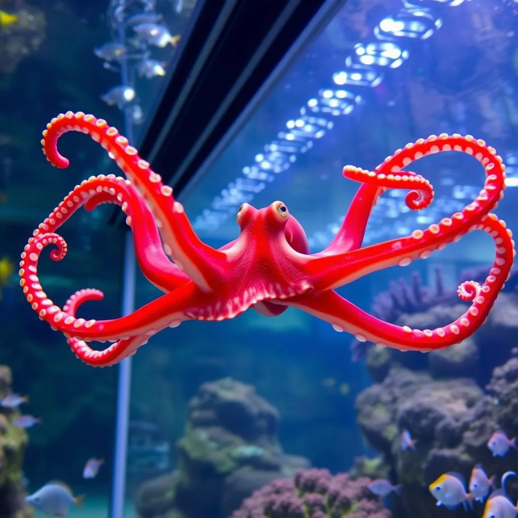 Octopus displaying its tentacles in an aquarium