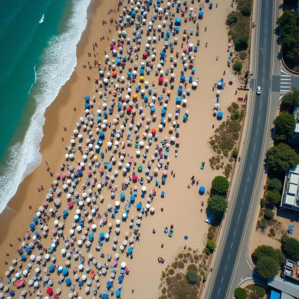 Overcrowded beach illustrating tourism impact