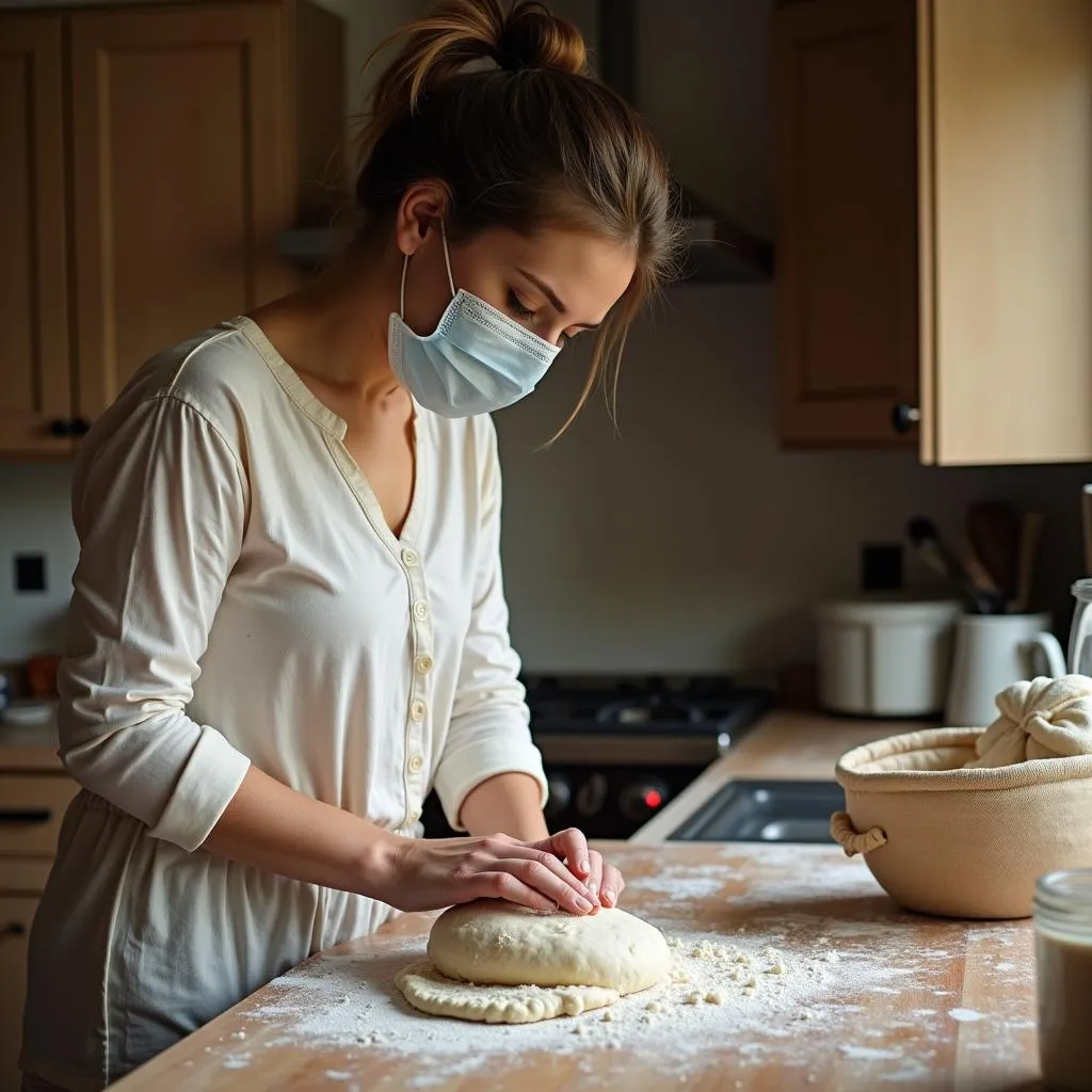 Person baking sourdough bread during pandemic