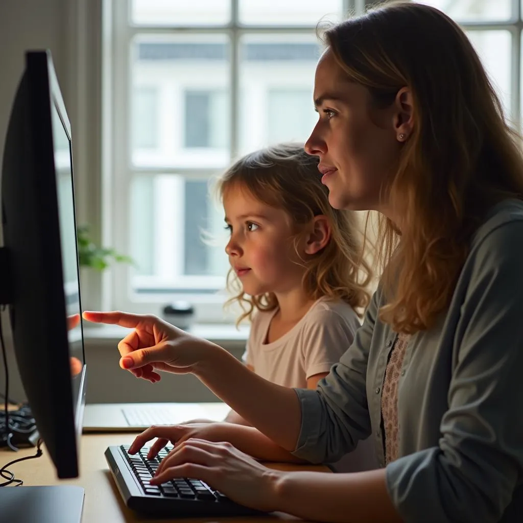 Parents monitoring child's internet use