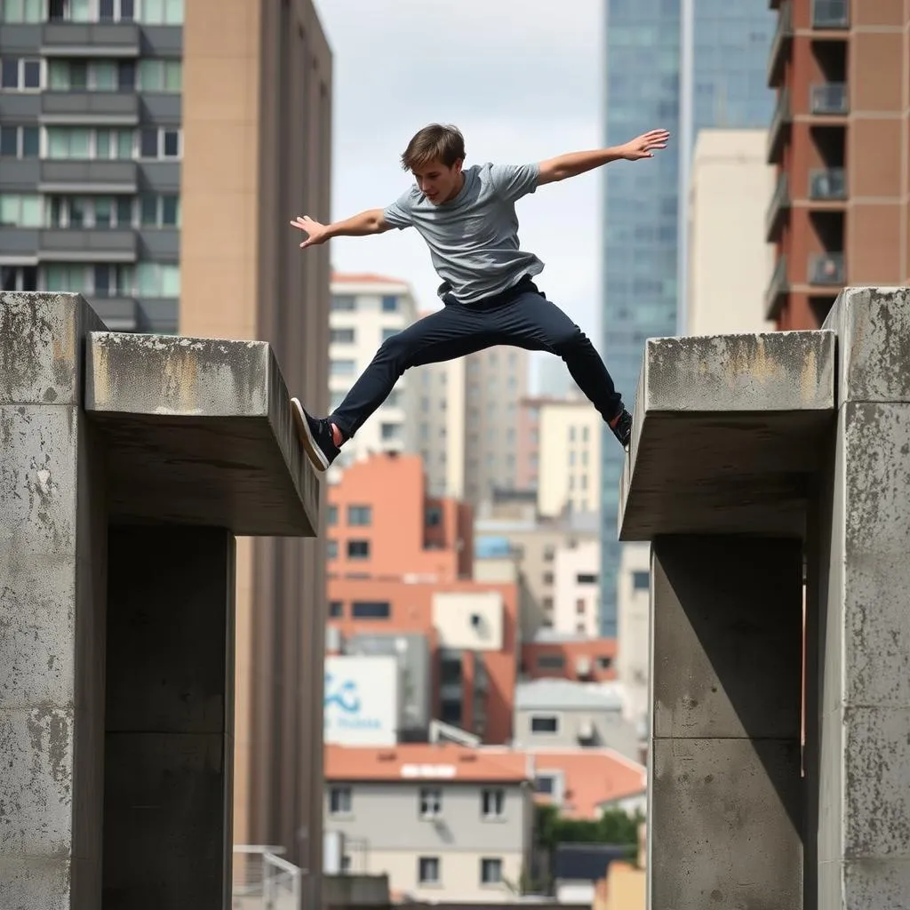 Parkour training in urban environment