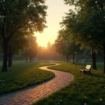 Peaceful park in the evening