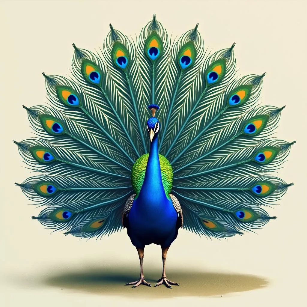 Peacock displaying its colorful feathers