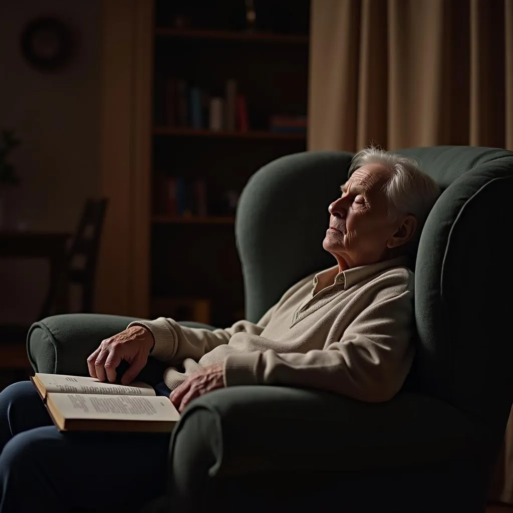 Person nodding off in armchair