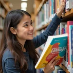 Person picking up a language book