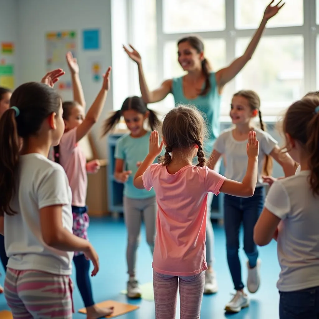 Physical education class addressing childhood obesity