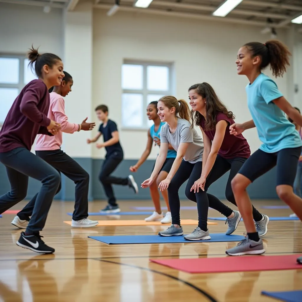 Students exercising in a school gym