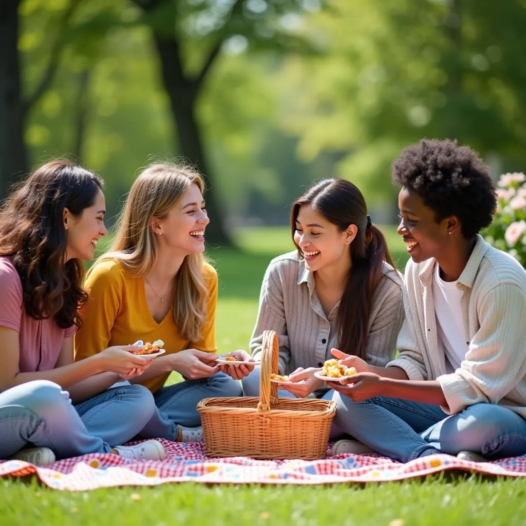 Enjoying a picnic in nature with friends