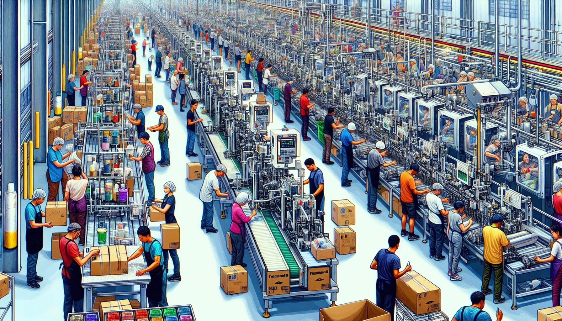 Workers in a plastic packaging factory