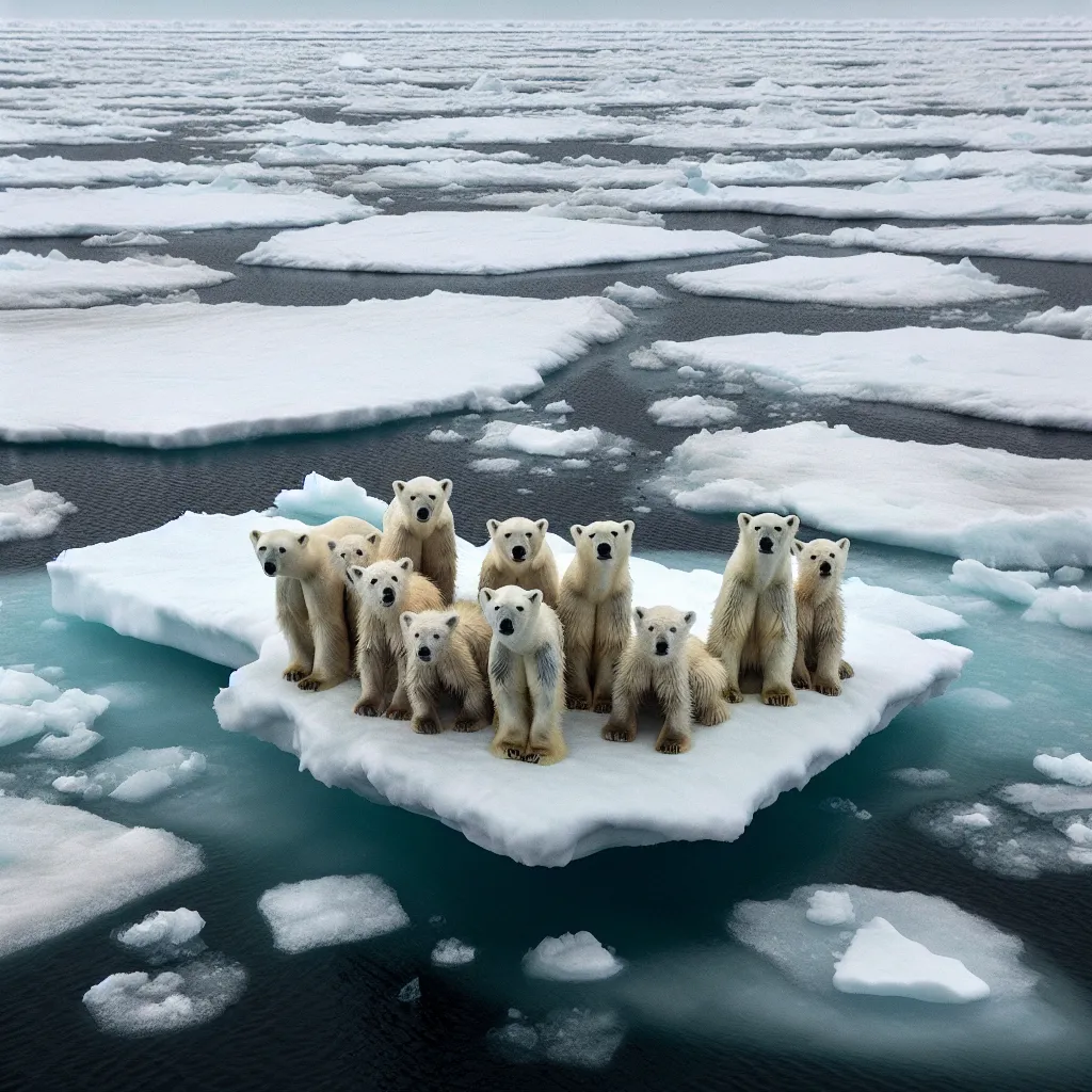 Polar bears on melting ice