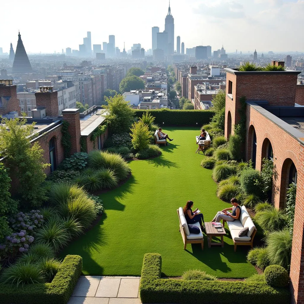 Picturesque rooftop garden offering panoramic city view