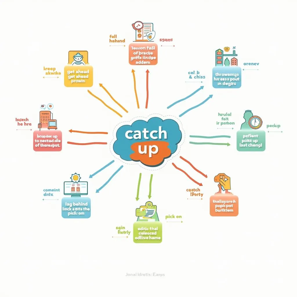 Infographic of related phrasal verbs to 'catch up'