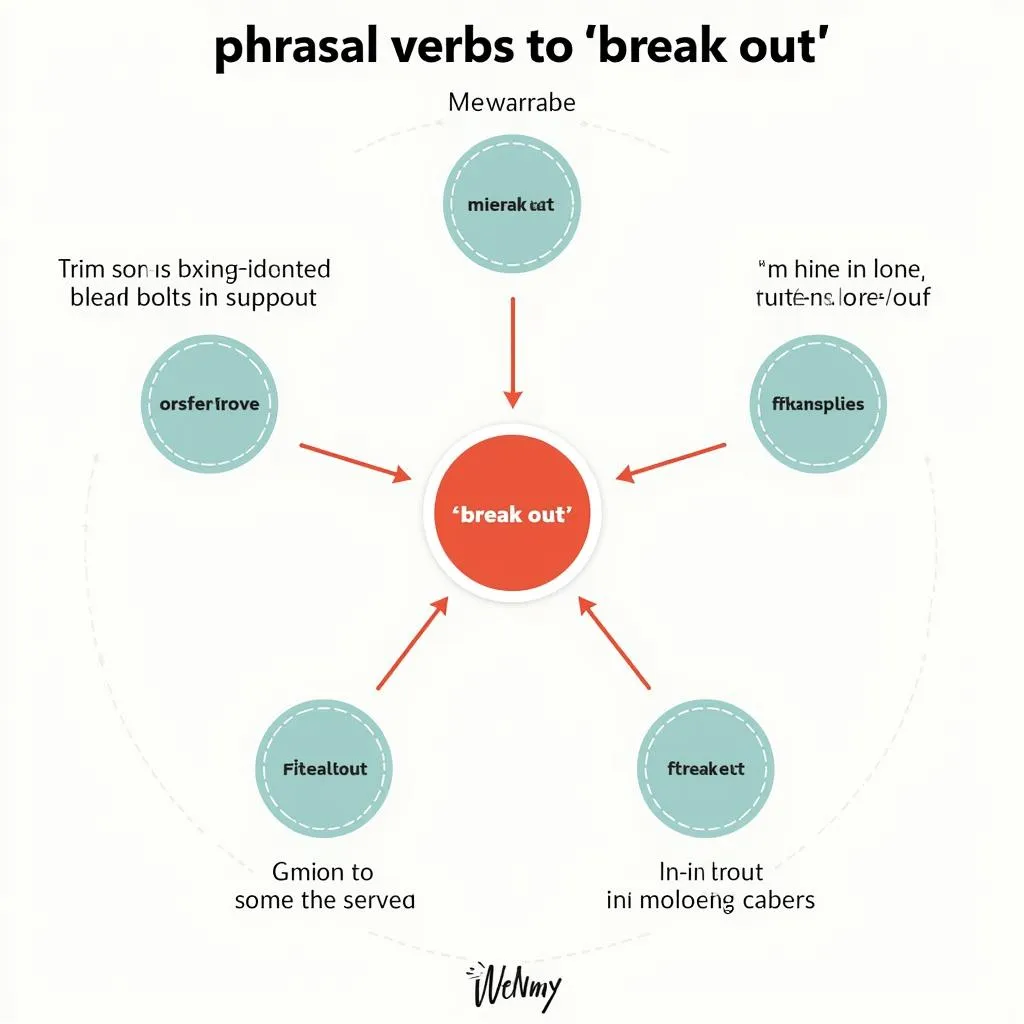 Infographic of related phrasal verbs to 'break out'