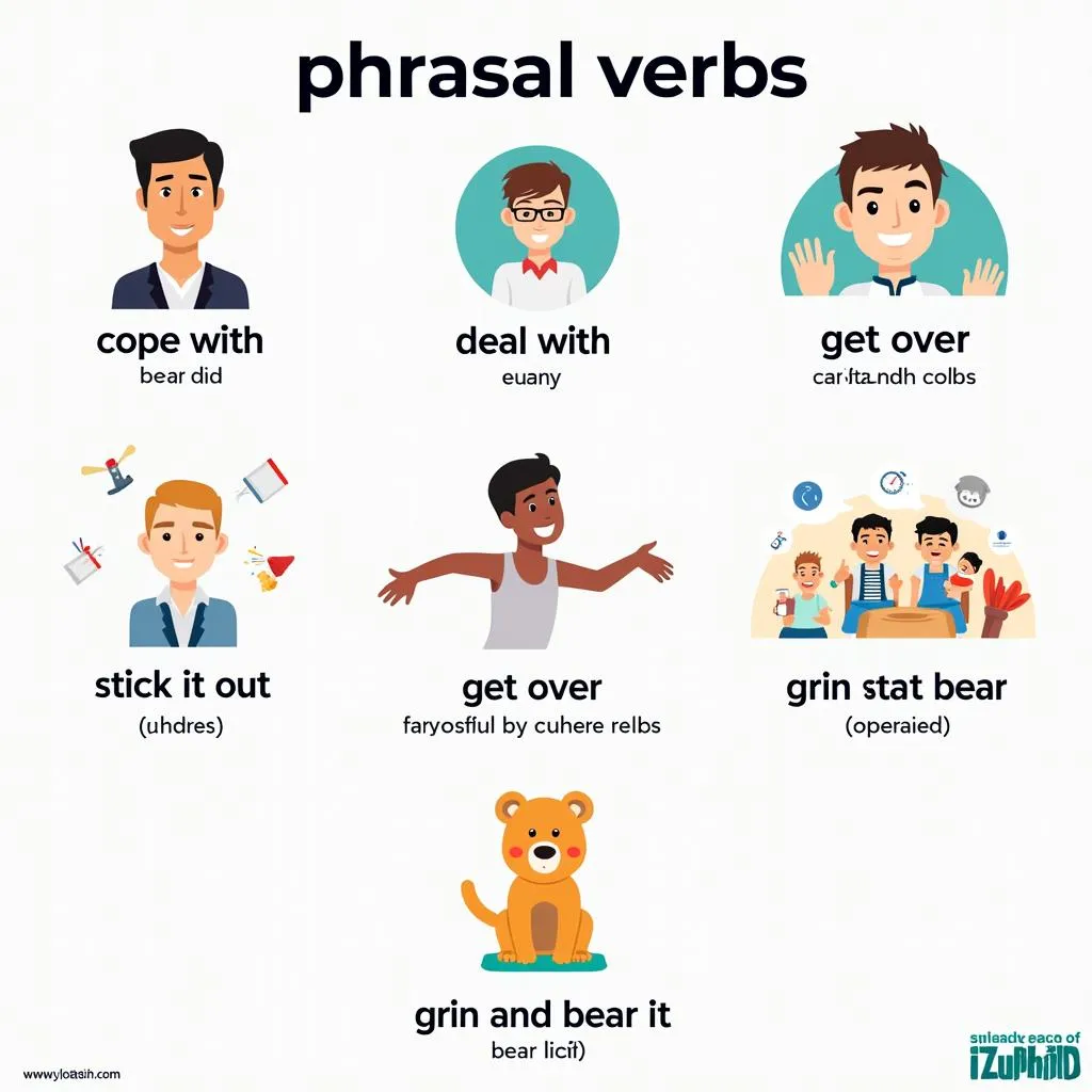 Infographic of related phrasal verbs to 'put up with'