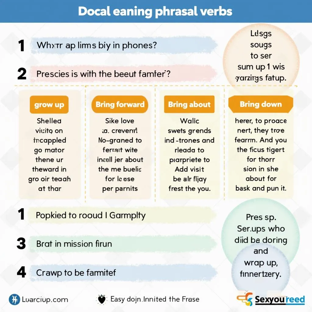 Infographic of related phrasal verbs to 'bring up'