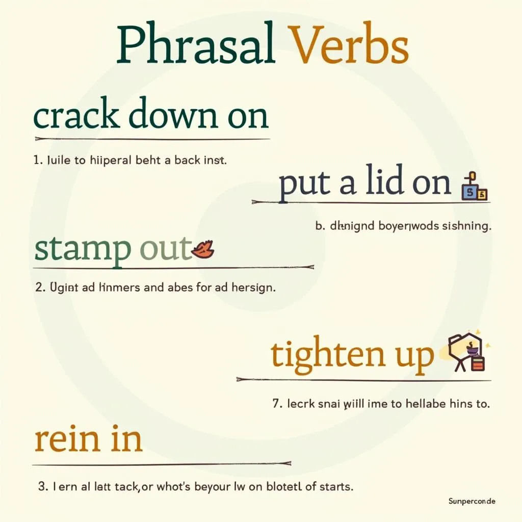 Infographic of related phrasal verbs to clamp down on