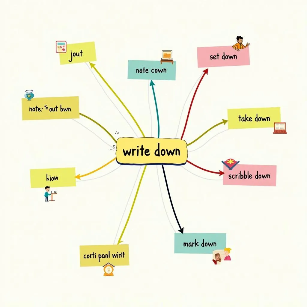 Mind map of related phrasal verbs to 'write down'