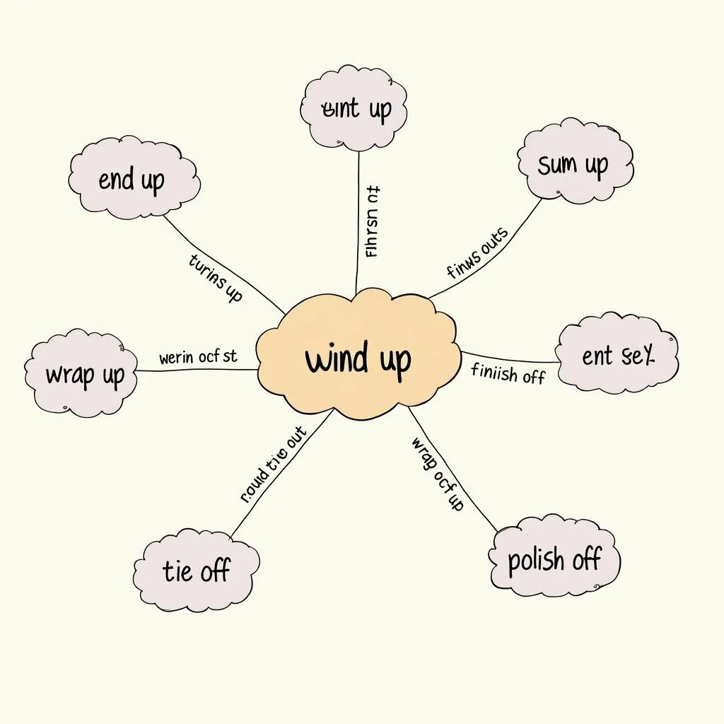 Mind map of phrasal verbs related to 'wind up'