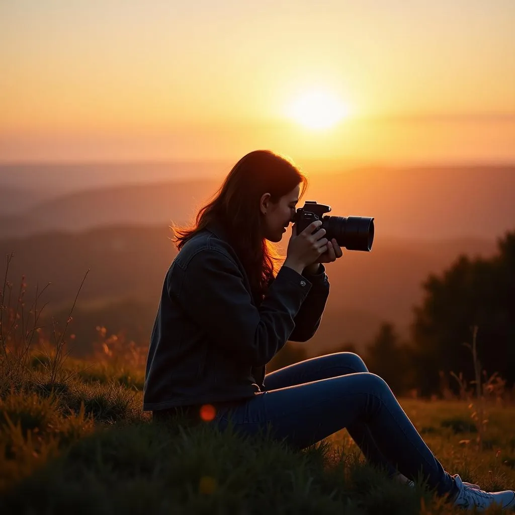 A person relaxing while taking photographs