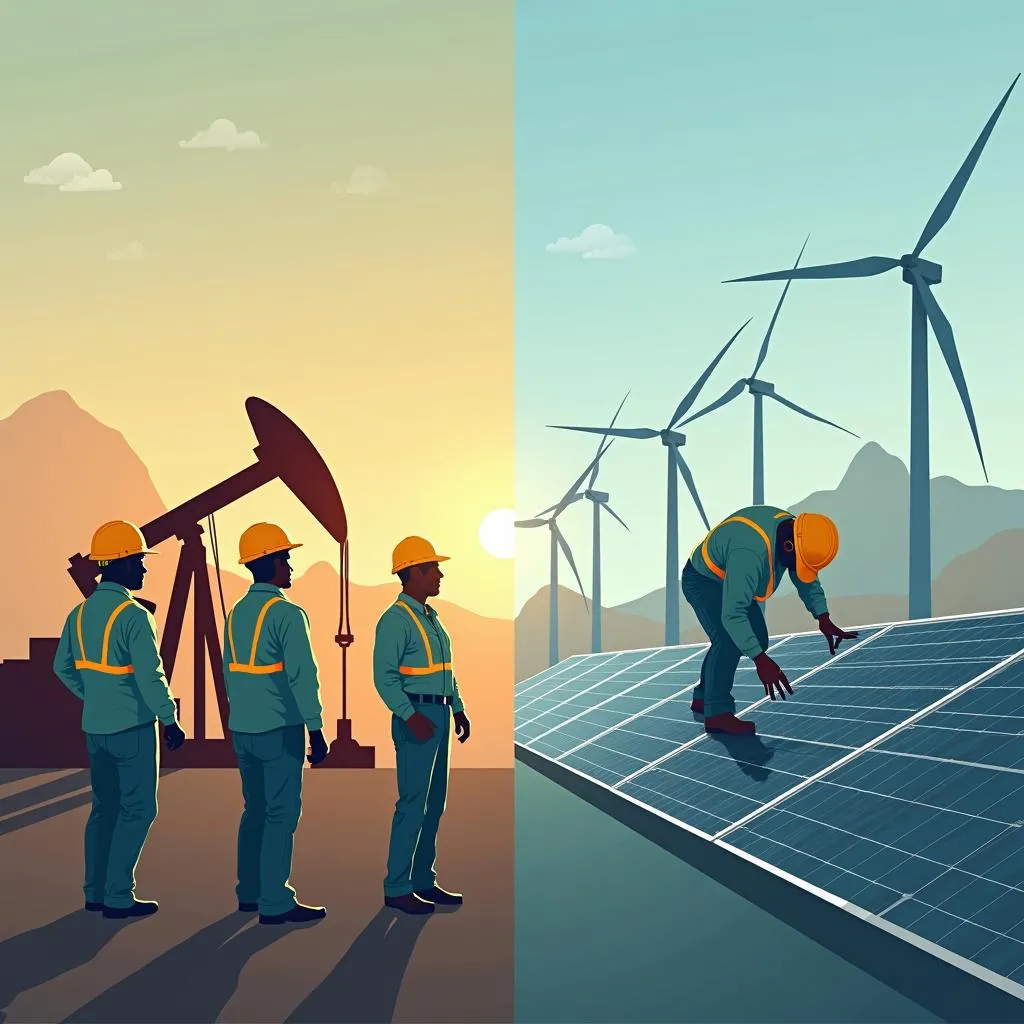 Workers transitioning from traditional to renewable energy jobs