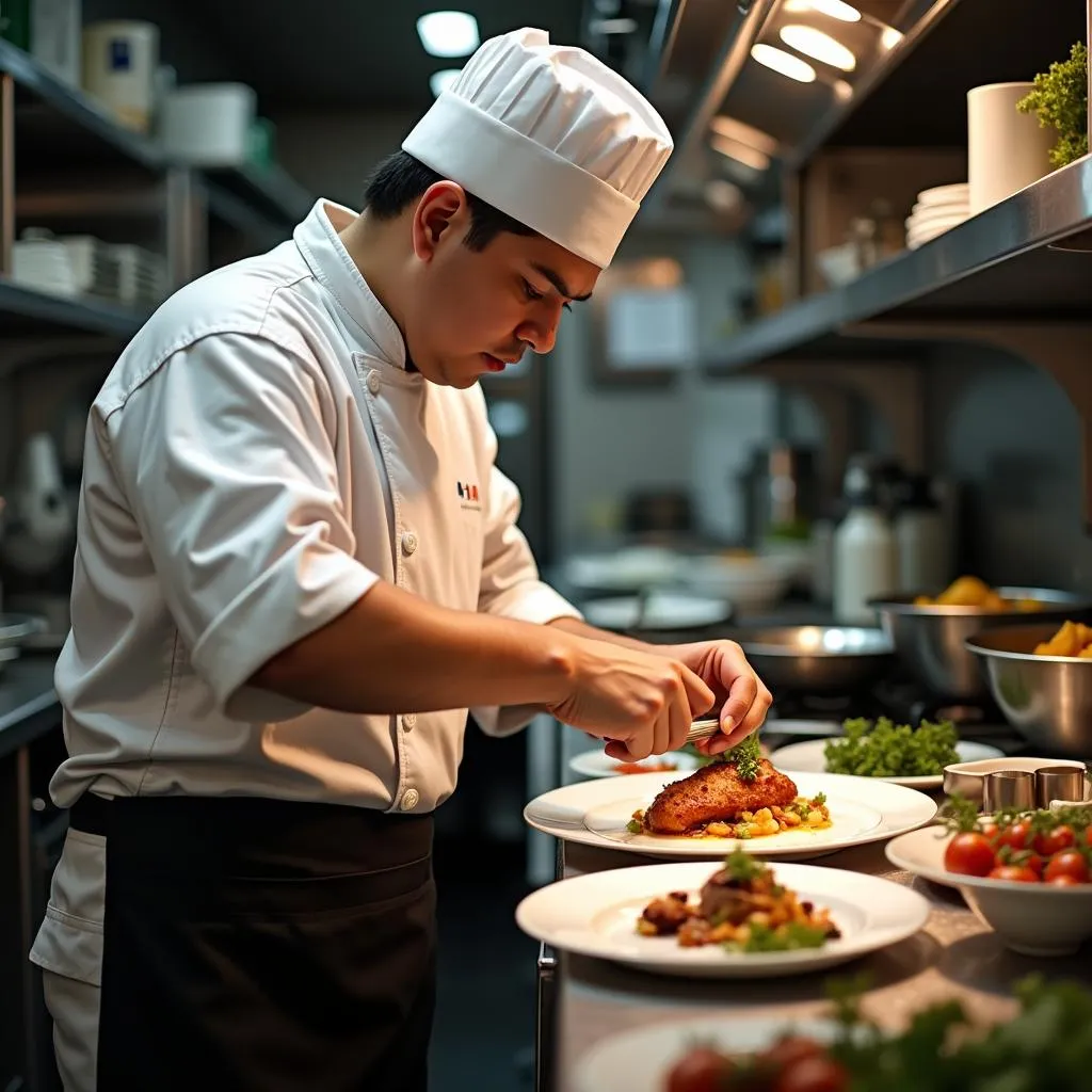 Chef preparing food in restaurant kitchen