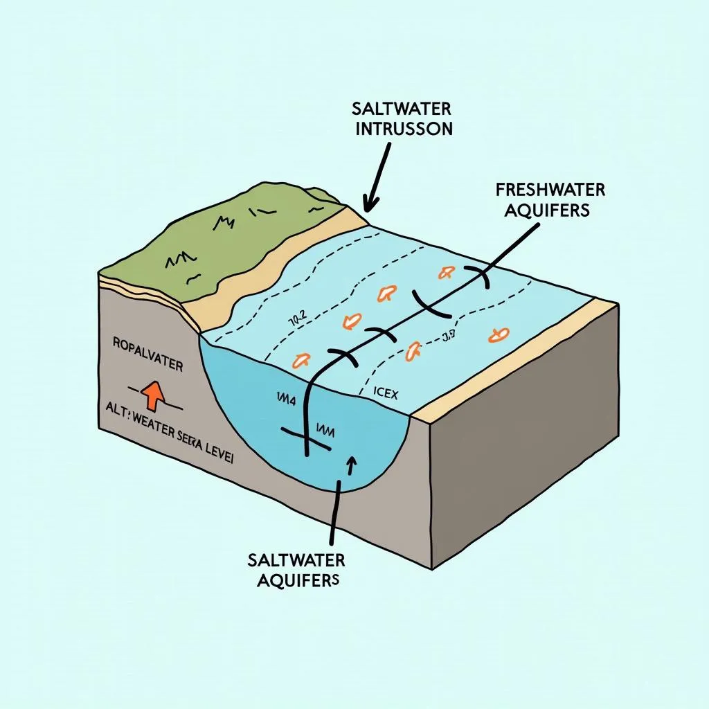 Saltwater intrusion affecting coastal freshwater sources