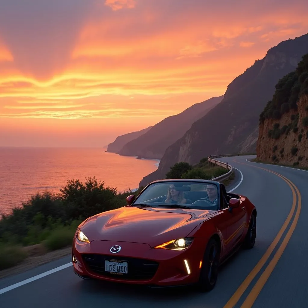 Scenic coastal drive at sunset