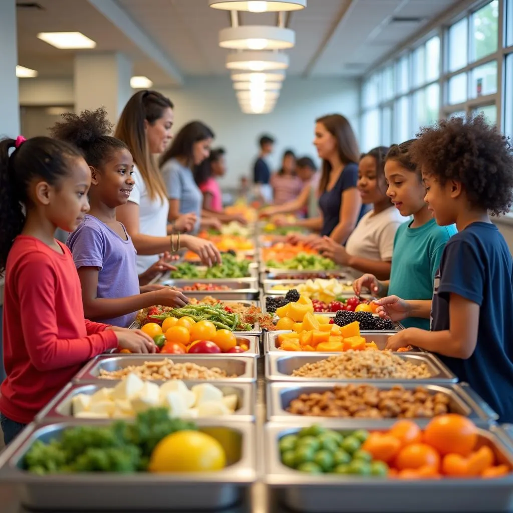 School cafeteria offering healthy meal options