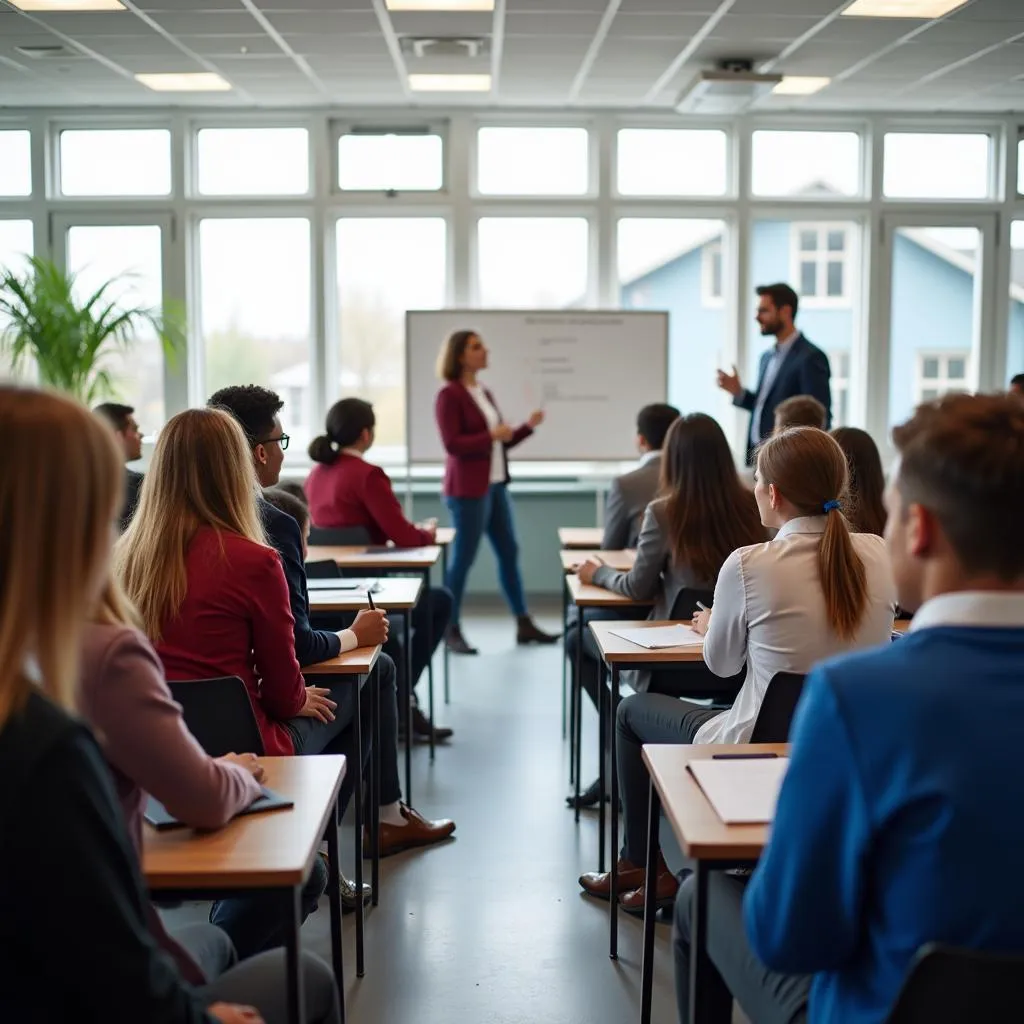 Students debating school uniforms in classroom