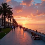 Stunning sunset view at a seaside promenade