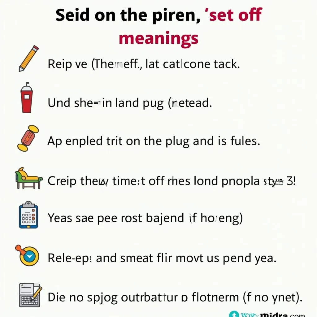 Infographic showing different meanings of 'set off'