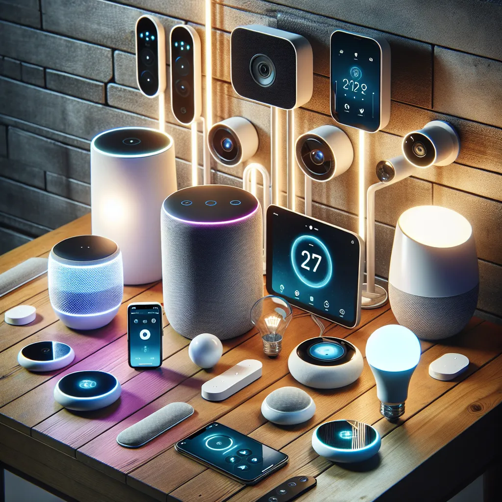 Smart home devices on a table