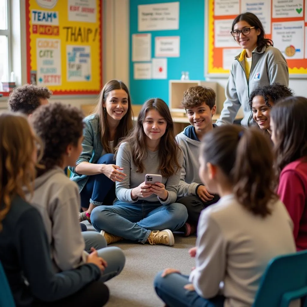 Students engaging in a classroom discussion to develop soft skills