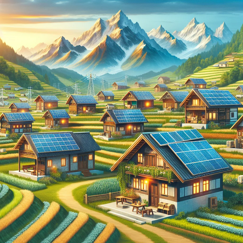 Solar panels in a rural village