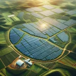 Aerial view of solar farm on agricultural land