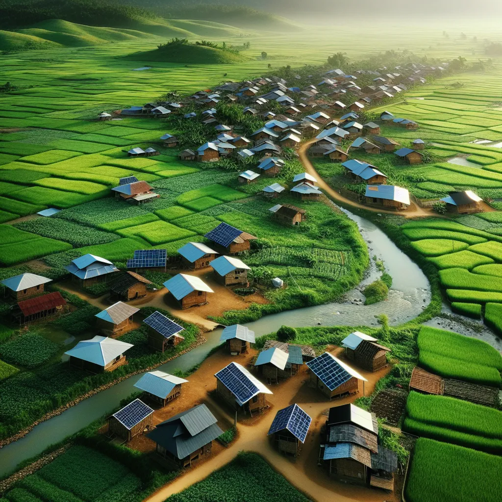 Solar panels powering rural village