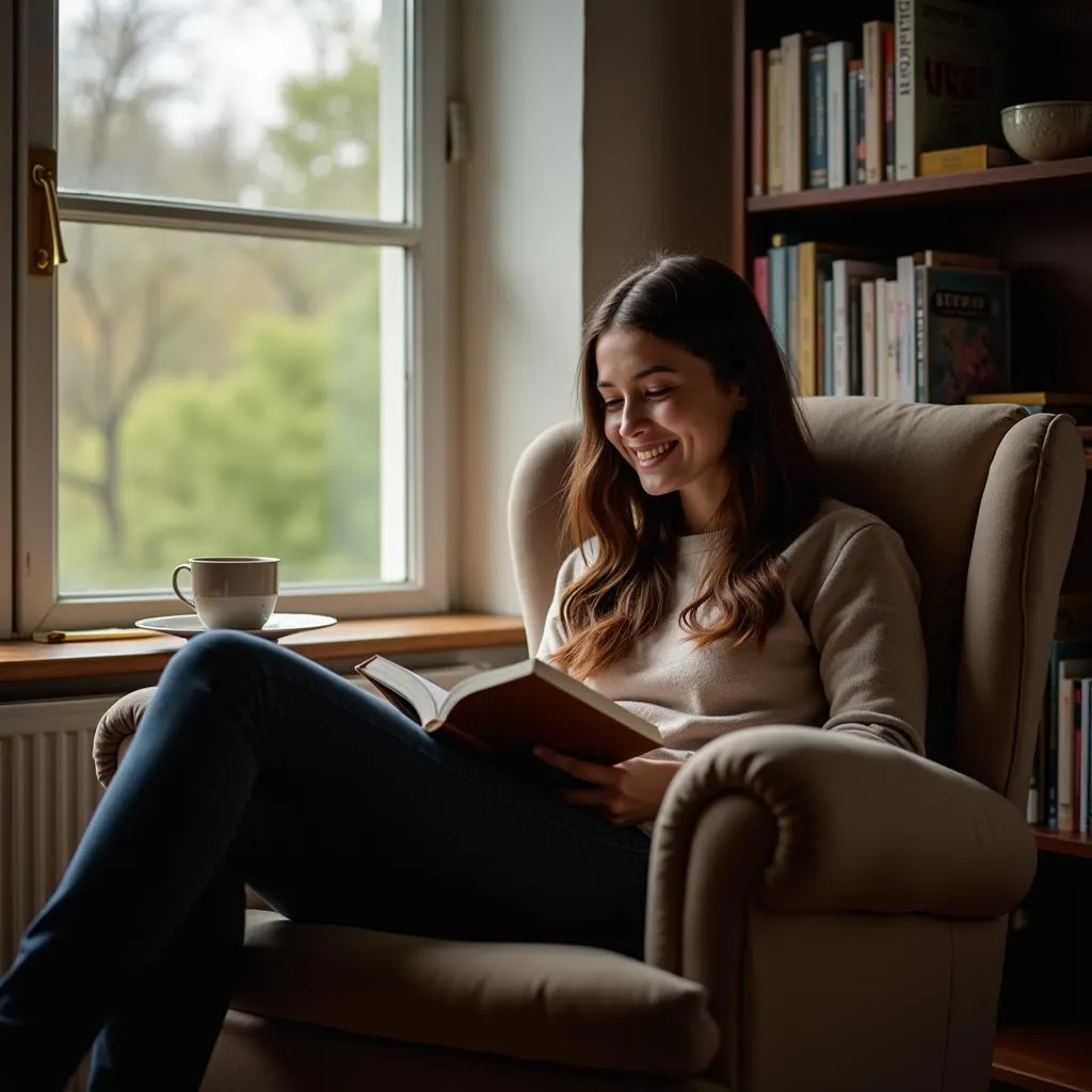 Person enjoying solo reading as a leisure activity