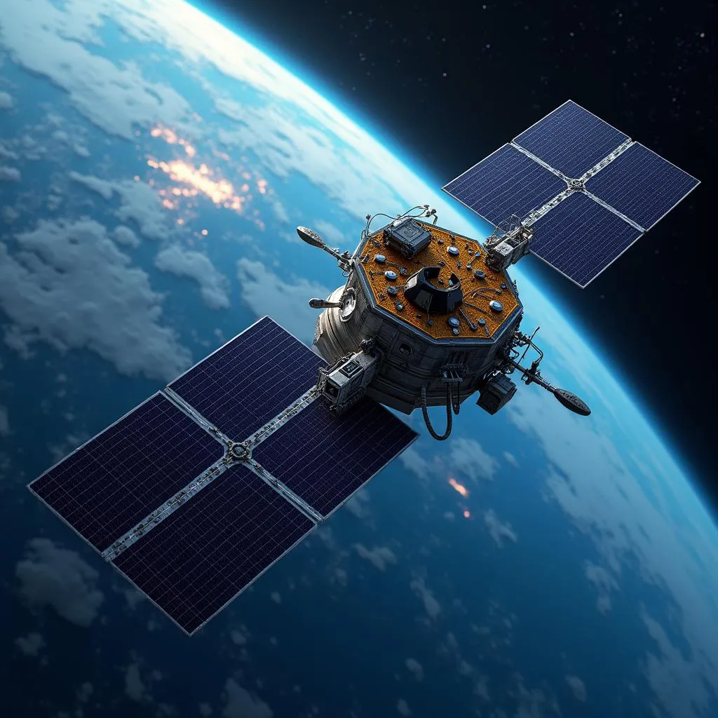 Space exploration satellite orbiting Earth