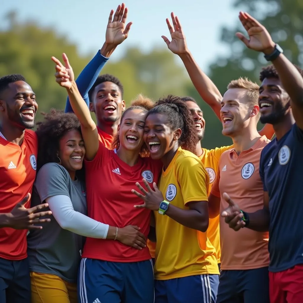 A diverse team celebrating a victory