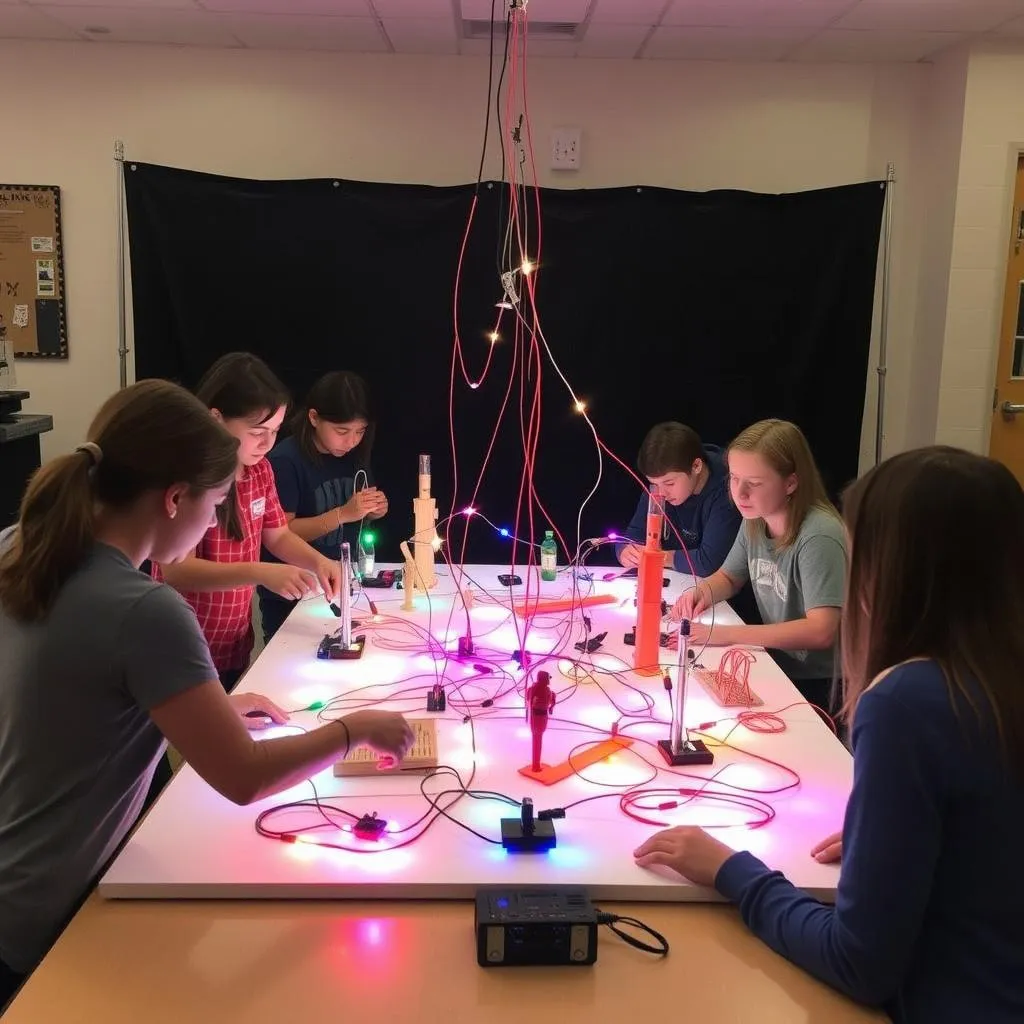 Students creating a STEAM-based art installation