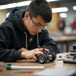 Student participating in robotics competition